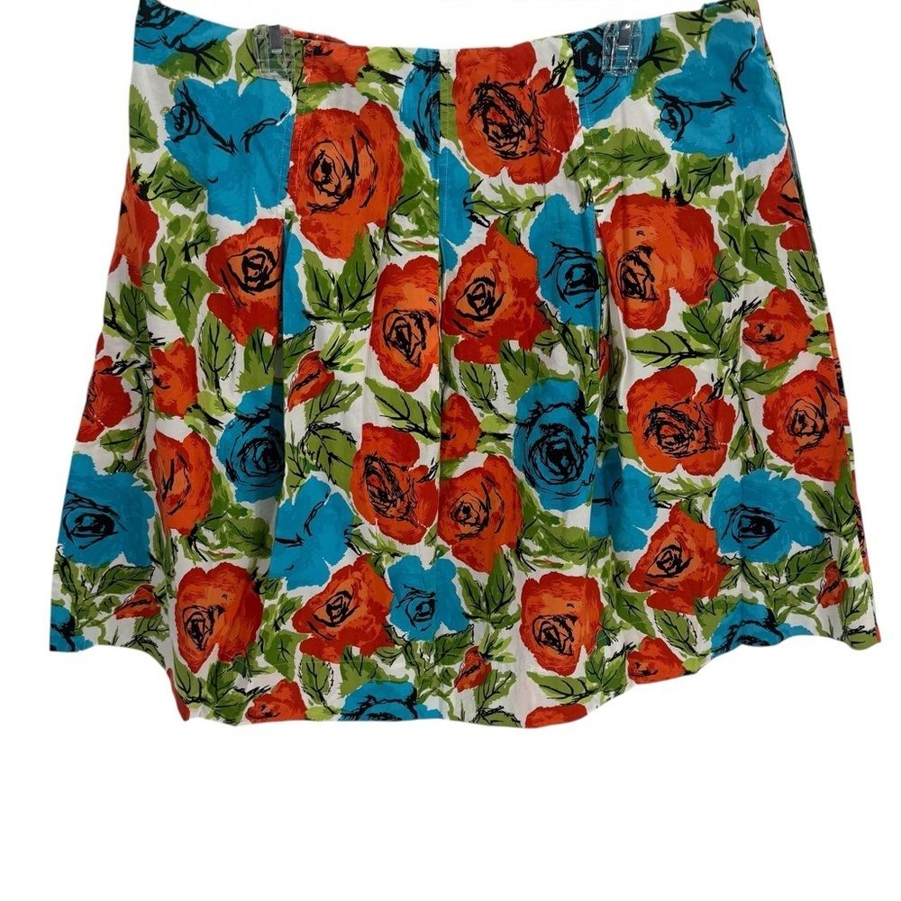 Talbots Cotton Floral Skirt Women's size 18W Pleated Midi Pockets Side Zip